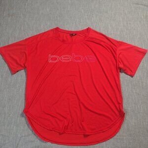Bebe Sports T-Shirt‎ Womens Size 1X Fire Red Athletic Top Mesh Jersey